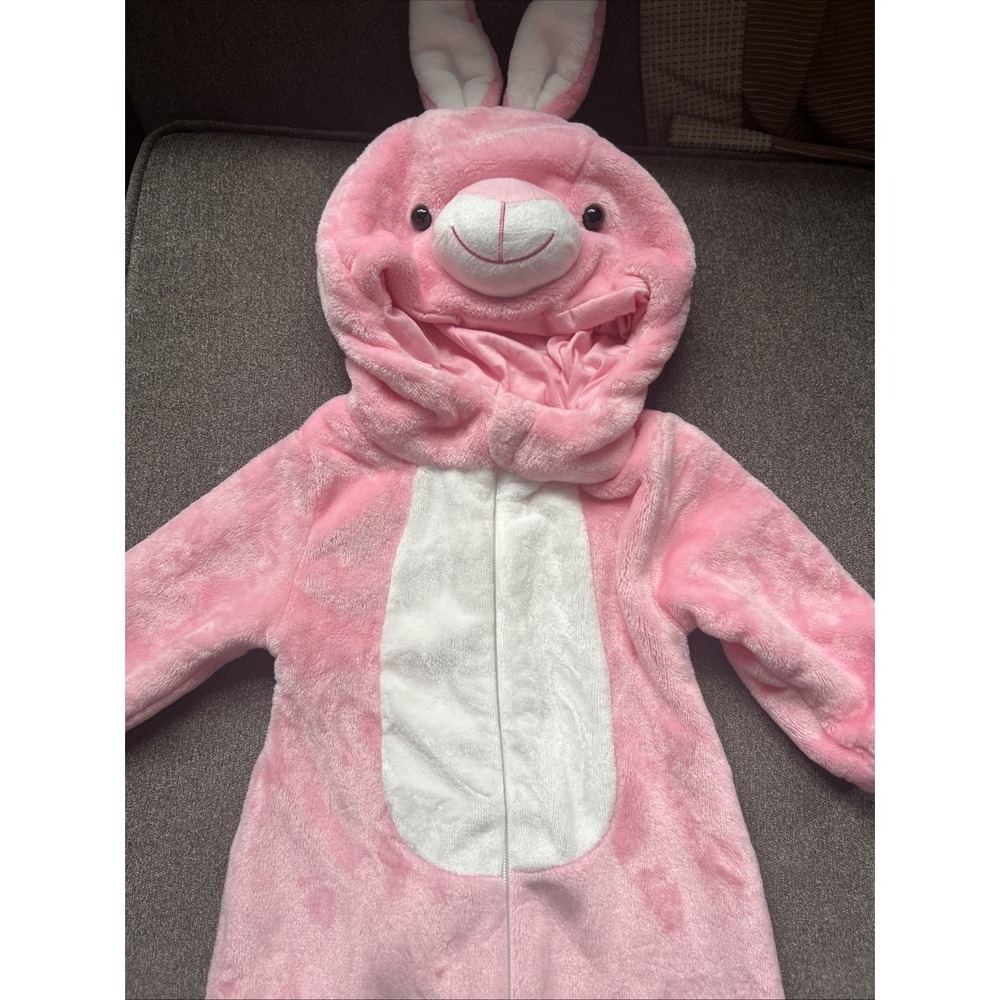 Unbranded Bunny Hooded Romper Infant Size 6-12M Pink Plush One-Piece Costume - Picture 4 of 6